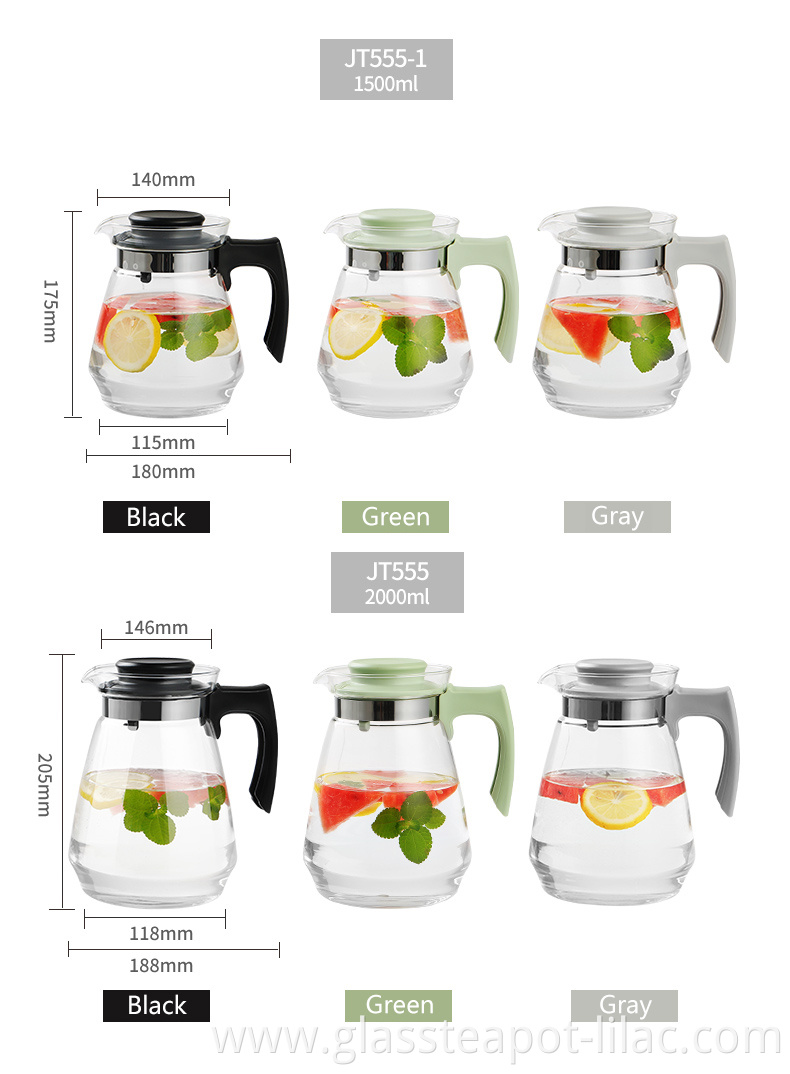 Lilac FREE Sample 1.5L/2.0L kitchen utensils borosilicate glass teapot luxery gas stove warmer direct heating tea pot for cooker